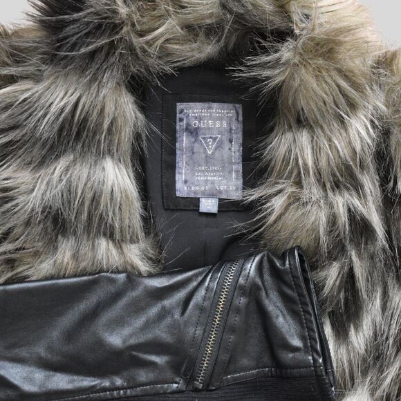 Guess Women's Faux Fur Leather Jacket With Removable Sleeves Size M - Picture 5 of 8